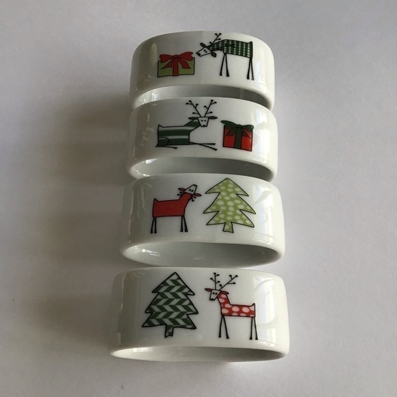 SET OF 4 Porcelain Reindeer Napkin Rings Christmas Holiday Xmas BIA Cordon Bleu - Picture 13 of 13